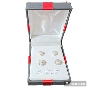 Cultured freshwater pearl stud earring set sterling silver setting Gift Quality
